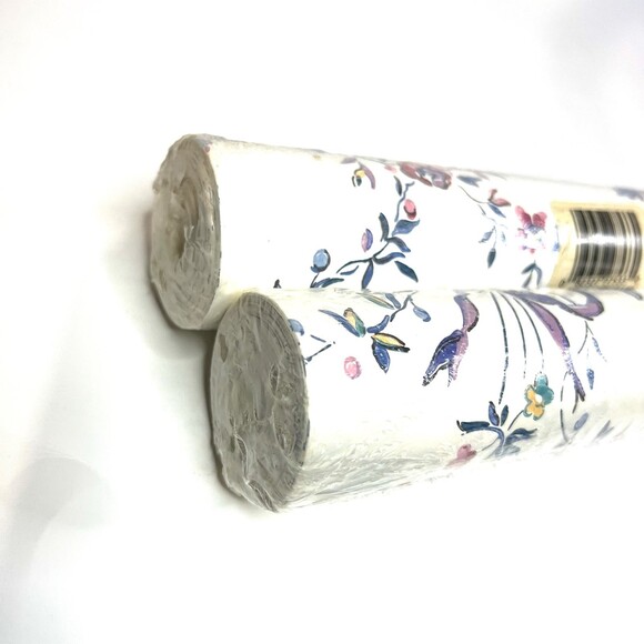 2 x Vintage Waverly Wallpaper Pre-Pasted Floral 557101 Retired Boho Cream Blue R - Picture 4 of 6